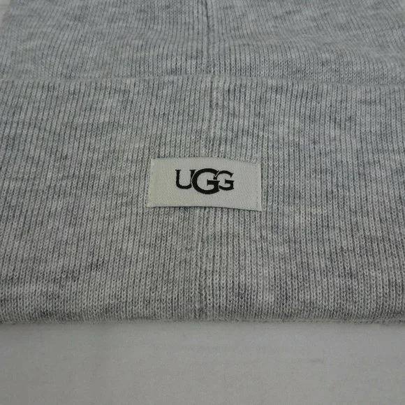 New UGG Solid Folded Cuff Beanie Women's Men's Unisex Wool-Blend Logo OS Gray - Picture 4 of 9